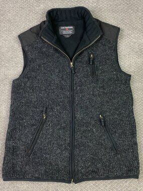 Lost Horizons Vest Mens Large Charcoal Gray 100% Wool Full Zip Nepal Sweater